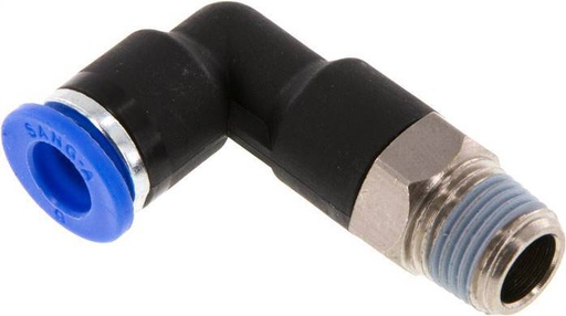 [F253A] raccord enfichable coudé 90deg 6mm x R1/8'' à filetage mâle Laiton/PA 66 NBR Corps long orientable