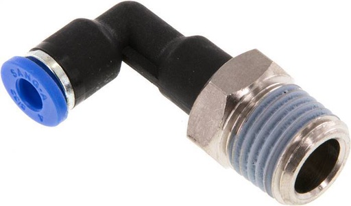 [F253D] raccord enfichable coudé 90deg 4mm x R1/4'' à filetage mâle Laiton/PA 66 NBR Corps long orientable