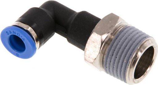 [F253J] Racor de 6mm x R3/8'' 90deg con rosca macho Latón/PA 66 NBR Cuerpo Largo Giratorio