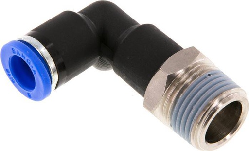 [F253K] raccord enfichable coudé 90deg 8mm x R3/8'' avec filetage mâle Laiton/PA 66 NBR Corps long orientable