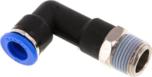 [F253M] Racor rápido de 90 grados 10mm x R3/8'' con rosca macho Latón/PA 66 NBR Cuerpo largo giratorio