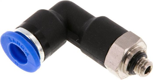 [F253S] Racor de 6mm x M 5 90deg con rosca macho Latón/PA 66 NBR Cuerpo largo Giratorio