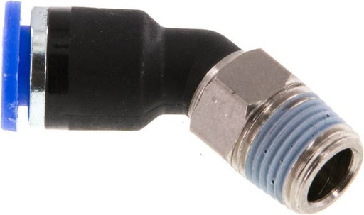 [F254B] Raccord enfichable coudé 6mm x R1/8'' 45deg à filetage mâle Laiton/PA 66 NBR
