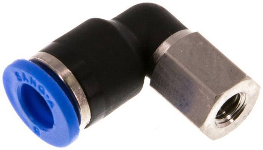 [F255E] Racor de 6mm x M 5 90deg con rosca hembra Latón/PA 66 NBR Giratorio