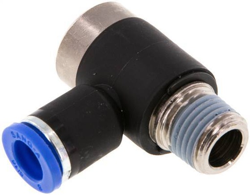 [F256U] Racor en L de 8mm x R1/4'' en forma de codo con rosca macho Latón/PA 66 NBR Hexágono interior giratorio