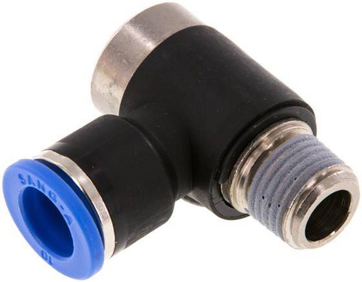 [F256V] 10mm x R1/4'' Codo de 90 grados en forma de L Racor con rosca macho Latón/PA 66 NBR Interior Hexágono Giratorio