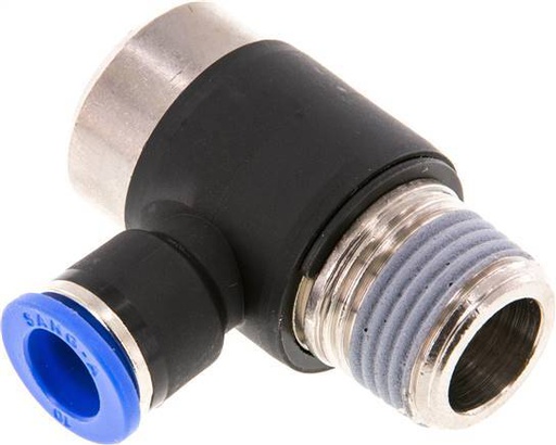 [F256Z] Raccord enfichable coudé 90deg 10mm x R1/2'' en forme de L avec filetage mâle Laiton/PA 66 NBR Hexagone intérieur orientable