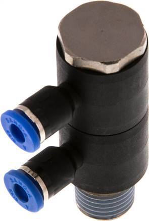 [F257M] 4mm x R1/4'' Manifold à 2 voies avec filetage mâle Laiton/PA 66 NBR Rotatif
