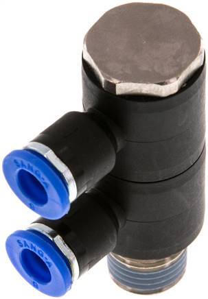 [F257N] 6mm x R1/4'' Manifold à 2 voies avec filetage mâle Laiton/PA 66 NBR Rotatif