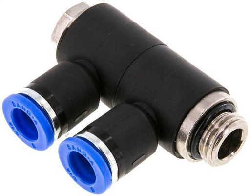 [F2586] 8mm x G1/4'' Manifold à 2 voies avec filetage mâle Laiton/PA 66 NBR Rotatif