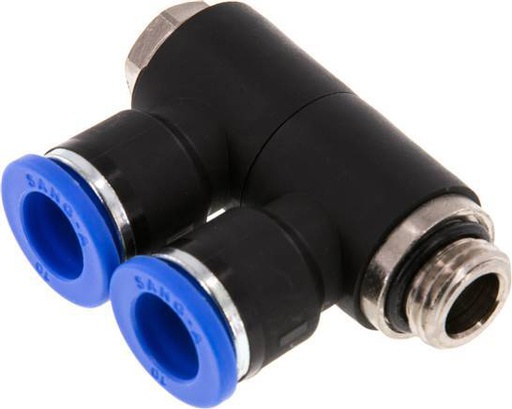 [F2587] Racor rápido de 2 vías de 10 mm x G1/4'' con rosca macho Latón/PA 66 NBR Giratorio