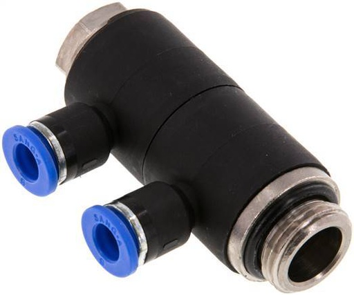 [F2589] Racor rápido de 2 vías de 6mm x G3/8'' con rosca macho Latón/PA 66 NBR Giratorio