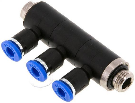[F258Y] raccord enfichable 3 voies pour collecteur 4mm x G1/8'' avec filetage mâle laiton/PA 66 NBR rotatif