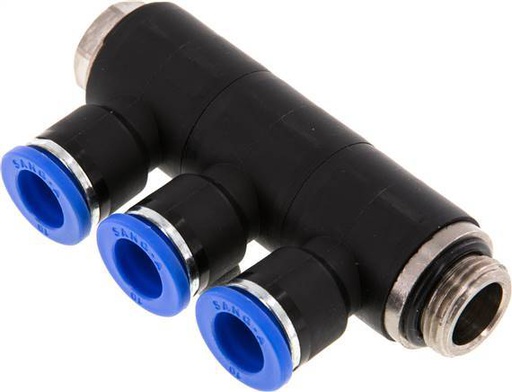 [F259A] 10mm x G3/8'' Manifold à 3 voies avec filetage mâle Laiton/PA 66 NBR Rotatif