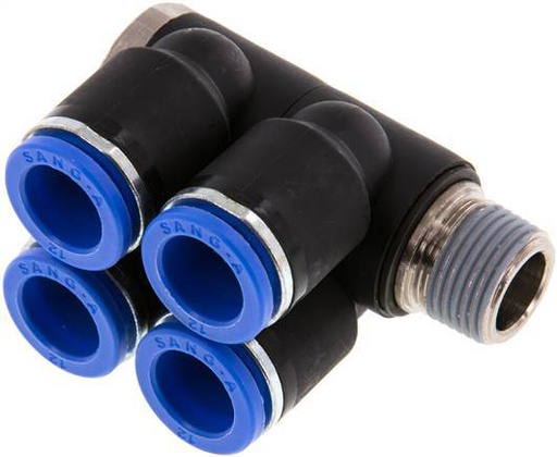 [F259T] 12mm x R3/8'' Manifold à 4 voies avec filetage mâle Laiton/PA 66 NBR rotatif