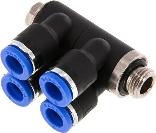 [F259Y] 6mm x G1/8'' Manifold à 4 voies avec filetage mâle laiton/PA 66 NBR rotatif