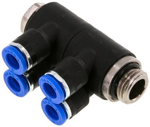 [F25A3] 6mm x G1/4'' Manifold à 4 voies avec filetage mâle Laiton/PA 66 NBR Rotatif