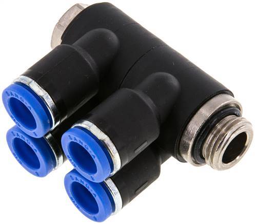 [F25A4] Racor rápido de 4 vías de 8 mm x G1/4'' con rosca macho Latón/PA 66 NBR Giratorio