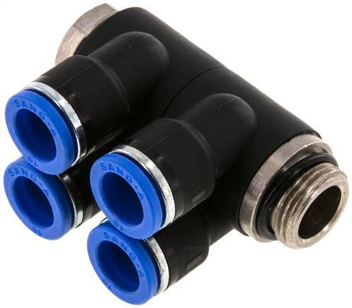 [F25A9] 10mm x G3/8'' Manifold à 4 voies avec filetage mâle Laiton/PA 66 NBR rotatif