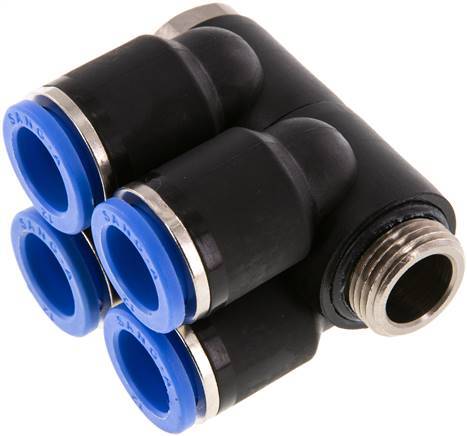 [F25AA] 12mm x G3/8'' Manifold à 4 voies avec filetage mâle laiton/PA 66 NBR rotatif