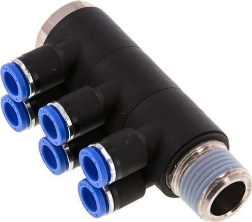 [F25AT] 8mm x R1/2'' Manifold à 6 voies avec filetage mâle Laiton/PA 66 NBR Rotatif