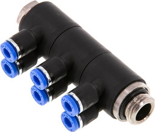 [F25AZ] Racor rápido de 6 vías de 4mm x G1/4'' con rosca macho Latón/PA 66 NBR Giratorio