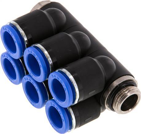 [F25B9] raccord enfichable 12mm x G3/8'' 6 voies pour collecteur avec filetage mâle Laiton/PA 66 NBR rotatif