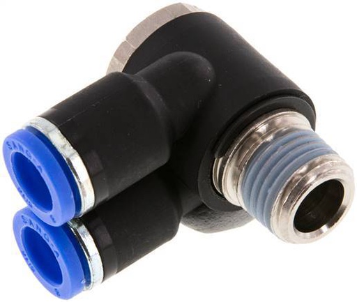 [F25BE] raccord enfichable double coude 90deg 8mm x R1/4'' avec filetage mâle laiton/PA 66 NBR rotatif