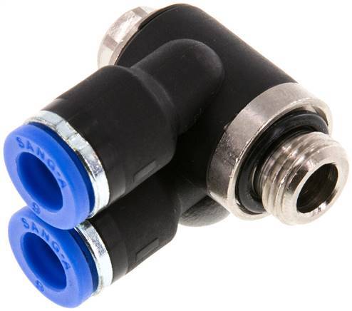 [F25BK] raccord enfichable double coude 90deg 6mm x G1/8'' avec filetage mâle Laiton/PA 66 NBR rotatif
