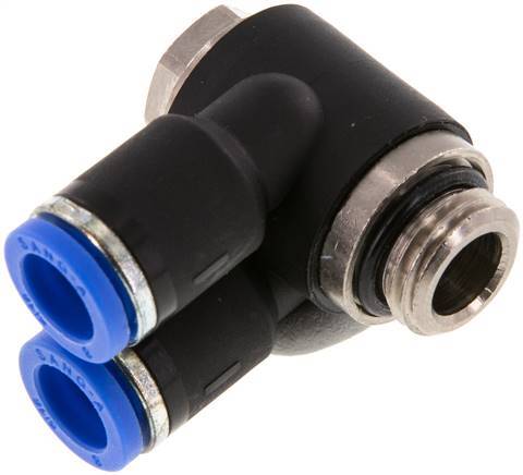 [F25BM] raccord enfichable double coude 90deg 8mm x G1/4'' avec filetage mâle laiton/PA 66 NBR rotatif