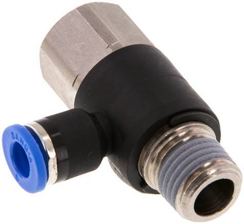 [F25BT] raccord enfichable coudé 6mm x R1/4'' avec filetage mâle-femelle Laiton/PA 66 NBR rotatif