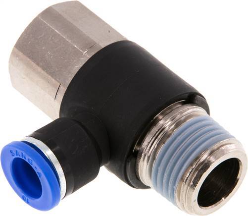 [F25BZ] raccord enfichable coudé 10mm x R1/2'' avec filetage mâle-femelle Laiton/PA 66 NBR rotatif