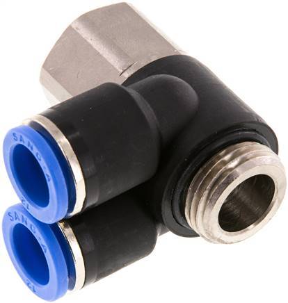 [F25CS] raccord enfichable double coude 90deg 12mm x G1/2'' avec filetage mâle-femelle laiton/PA 66 NBR rotatif