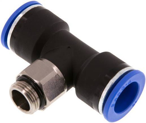 [F25EB] 16mm x G3/8'' Inline-T-Stück Steckverschraubung mit Außengewinde Messing/PA 66 NBR drehbar