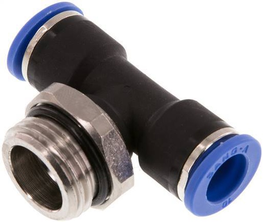 [F25ED] 10mm x G1/2'' Inline-T-Stück Steckverschraubung mit Außengewinde Messing/PA 66 NBR drehbar