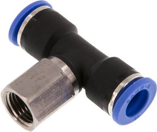 [F25ES] Té en ligne 10mm x G1/4'' Raccord enfichable avec filetage femelle Laiton/PA 66 NBR Rotatif