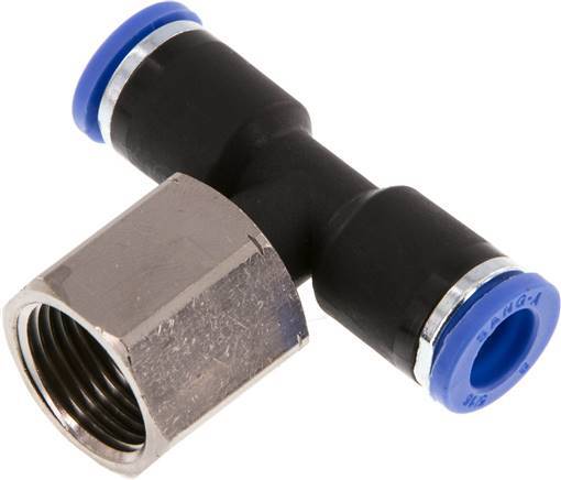 [F25EU] 8mm x G3/8'' Inline T-Steckverschraubung mit Innengewinde Messing/PA 66 NBR drehbar