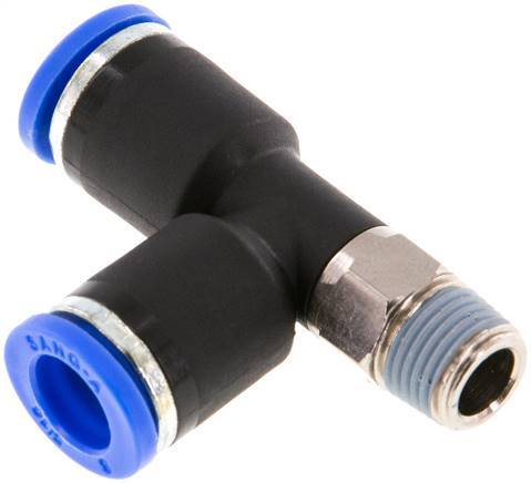 [F25G6] Racor en T en ángulo recto de 8mm x R1/8'' con rosca macho Latón/PA 66 NBR Giratorio