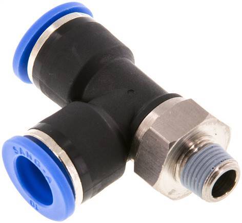 [F25G7] Racor en T en ángulo recto de 10mm x R1/8'' con rosca macho Latón/PA 66 NBR Giratorio