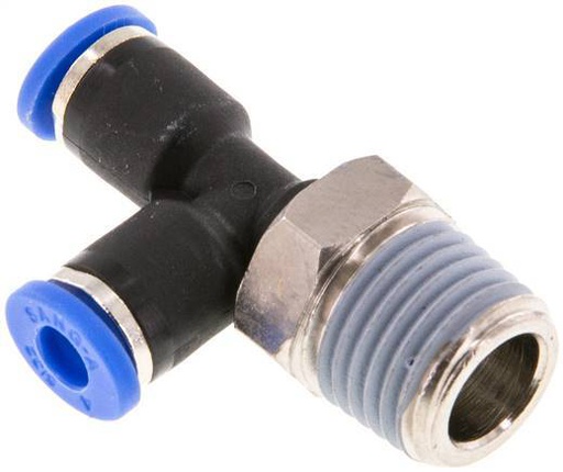 [F25G8] Racor en T en ángulo recto de 4mm x R1/4'' con rosca macho Latón/PA 66 NBR Giratorio
