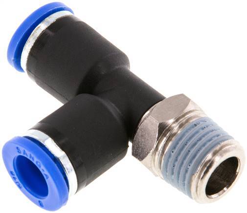 [F25GA] Racor en T en ángulo recto de 8mm x R1/4'' con rosca macho Latón/PA 66 NBR Giratorio