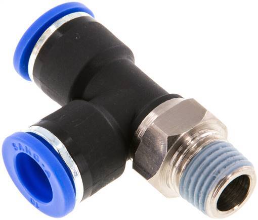 [F25GB] Racor en T en ángulo recto de 10mm x R1/4'' con rosca macho Latón/PA 66 NBR Giratorio
