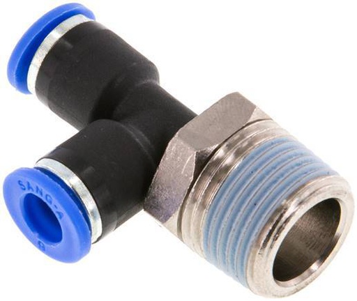 [F25GD] Racor en T en ángulo recto de 6mm x R3/8'' con rosca macho Latón/PA 66 NBR Giratorio