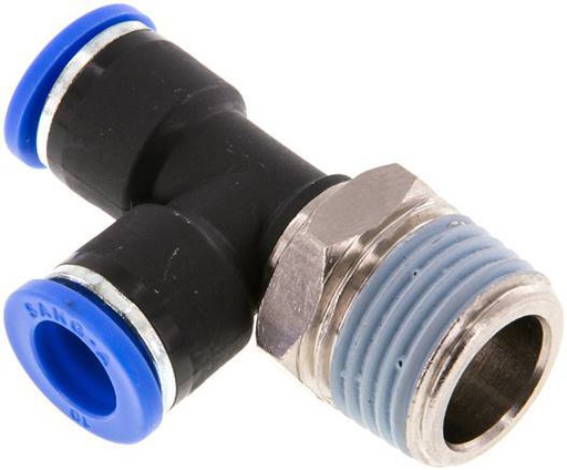 [F25GK] Raccord enfichable en T à angle droit 10mm x R1/2'' avec filetage mâle Laiton/PA 66 NBR orientable