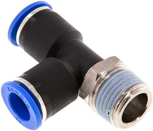 [F25GM] Raccord enfichable en T à angle droit 12mm x R1/2'' avec filetage mâle Laiton/PA 66 NBR orientable