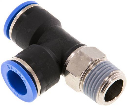 [F25GN] Raccord enfichable en T à angle droit 14mm x R1/2'' avec filetage mâle Laiton/PA 66 NBR orientable