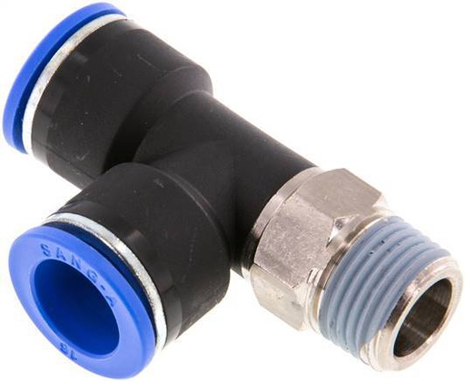 [F25GP] Raccord enfichable en T à angle droit 16mm x R1/2'' avec filetage mâle Laiton/PA 66 NBR orientable
