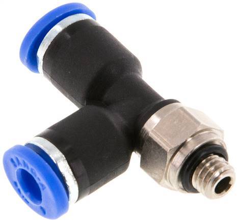 [F25GT] Raccord enfichable en T à angle droit 4mm x M 5 avec filetage mâle Laiton/PA 66 NBR orientable