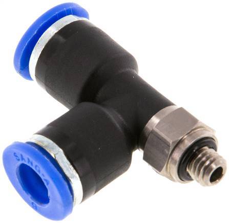 [F25GU] Raccord enfichable en T à angle droit 6mm x M 5 avec filetage mâle Laiton/PA 66 NBR orientable