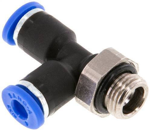 [F25GV] 4mm x G1/8'' rechtwinkliges T-Stück Steckverschraubung mit Außengewinde Messing/PA 66 NBR drehbar